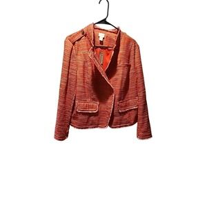 Chicos Blazer Womens 8 Orange Textured Fringe Concealed Zipper Long Sleeve 2